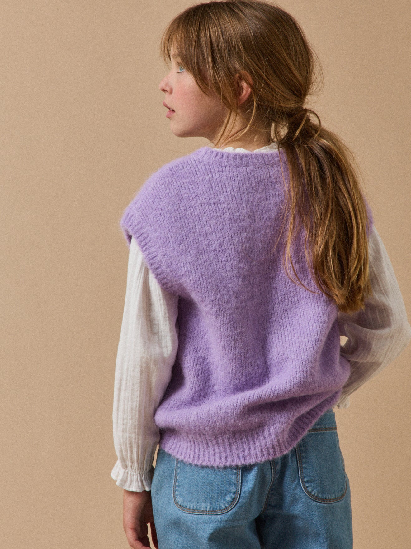Pull sans manches Vibe Maille torsadée de coton et soie écrus Pull sans manches Vibe Maille torsadée de coton et soie écrus