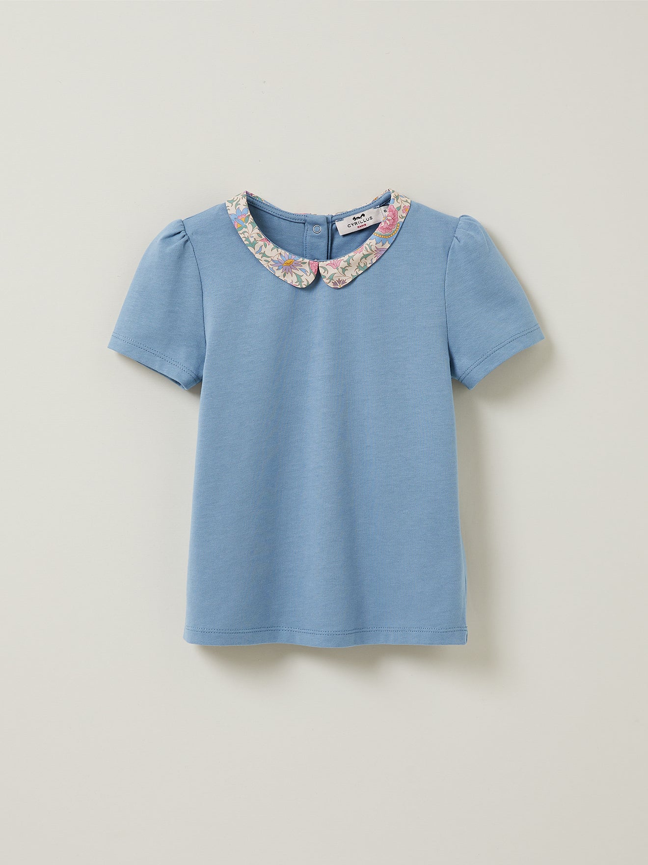 T-shirt Fille col en Tissu Liberty - Coton Biologique