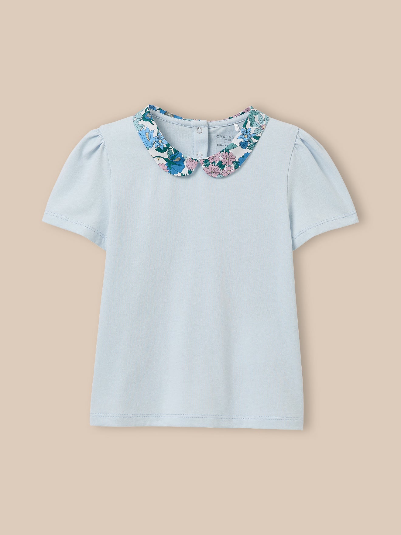 T-shirt col en tissu Liberty Fille - Coton biologique