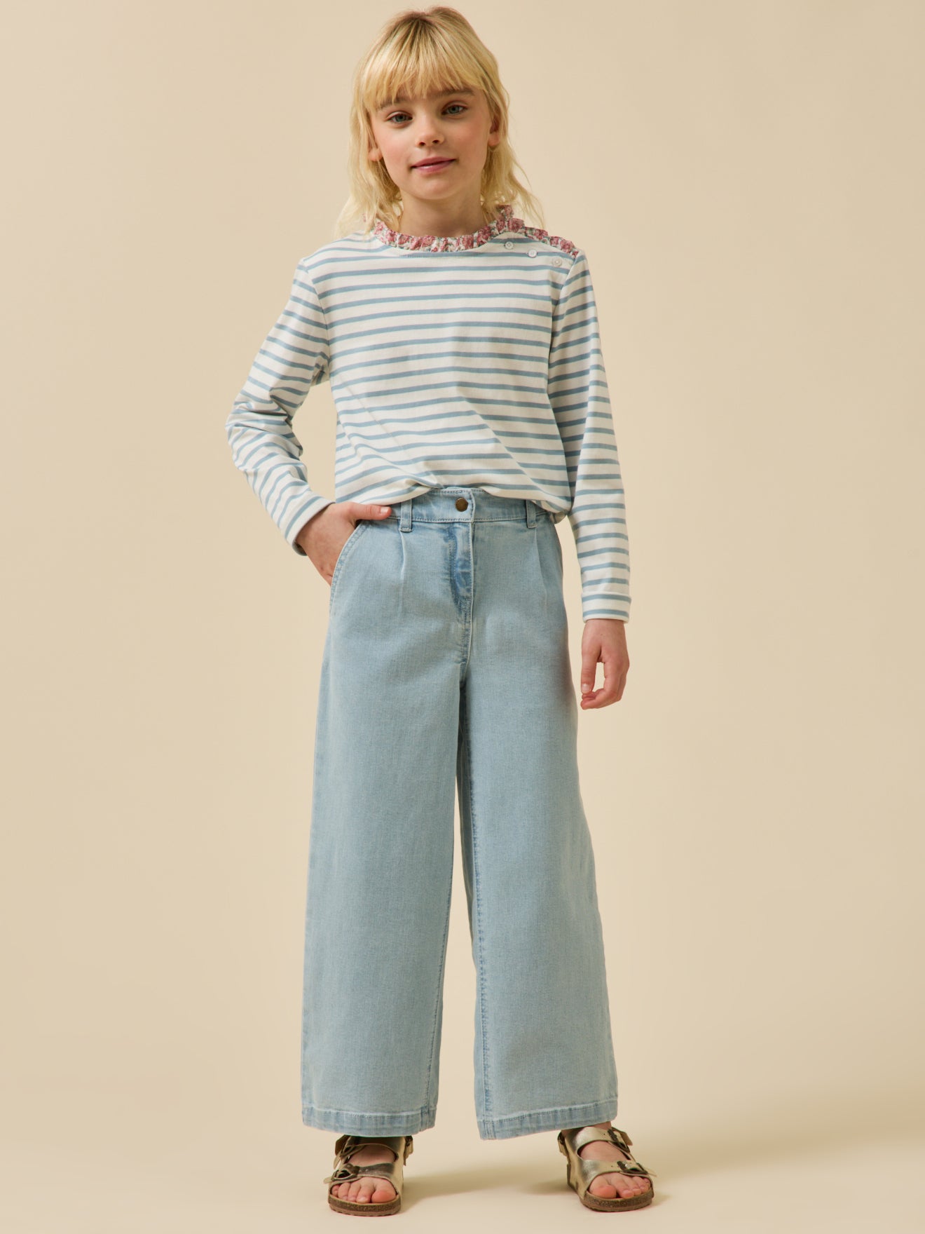 T-shirt marinière Fille tissu Liberty - Coton biologique