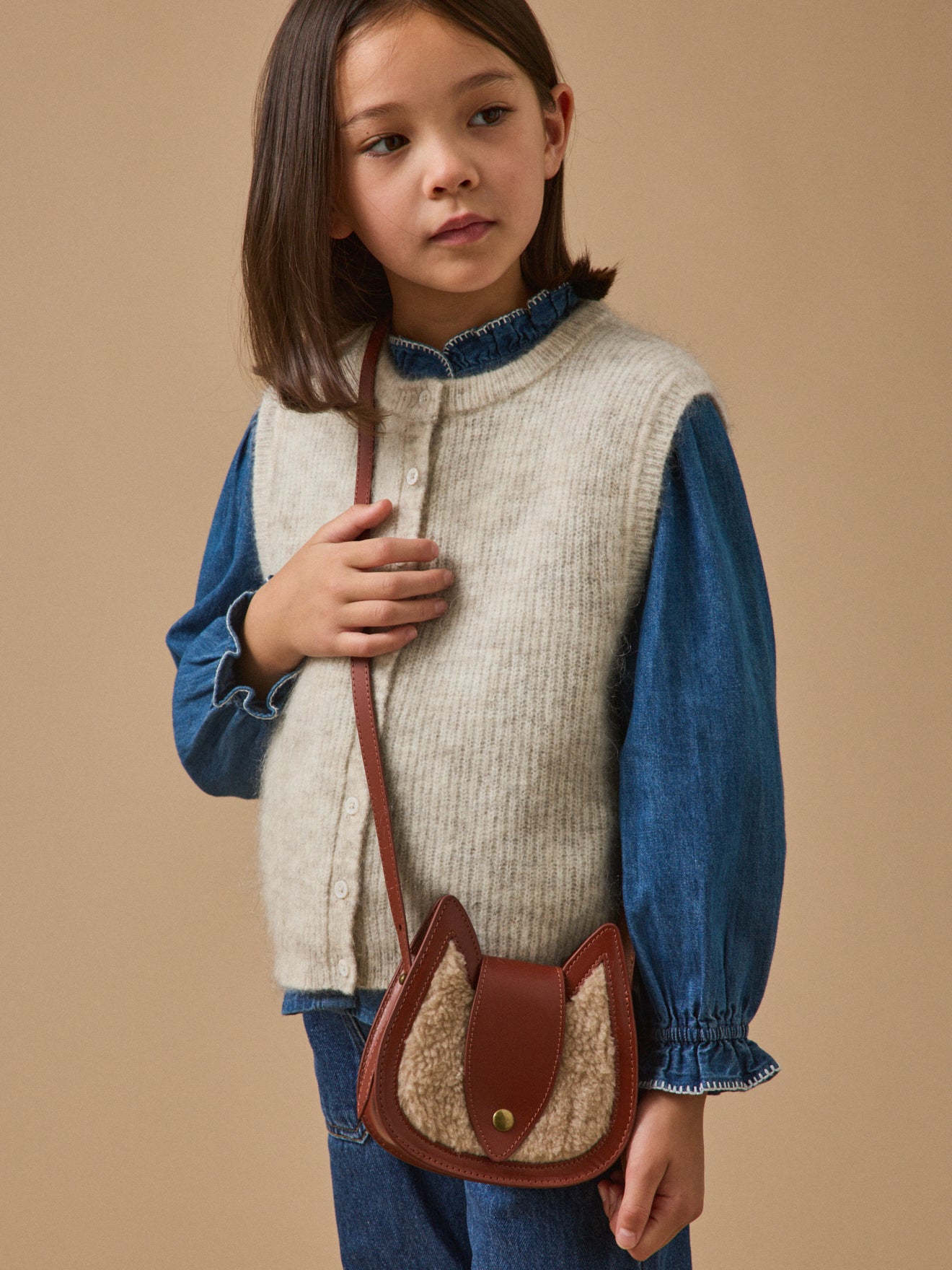 Sac écureuil cuir et sherpa fille