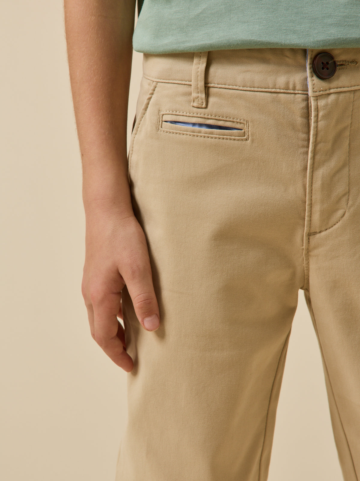 Pantalon Chino Garçon Vertbaudet En Coton/Lin Beige 12A - Taille Ajustable Et Coupe Droite