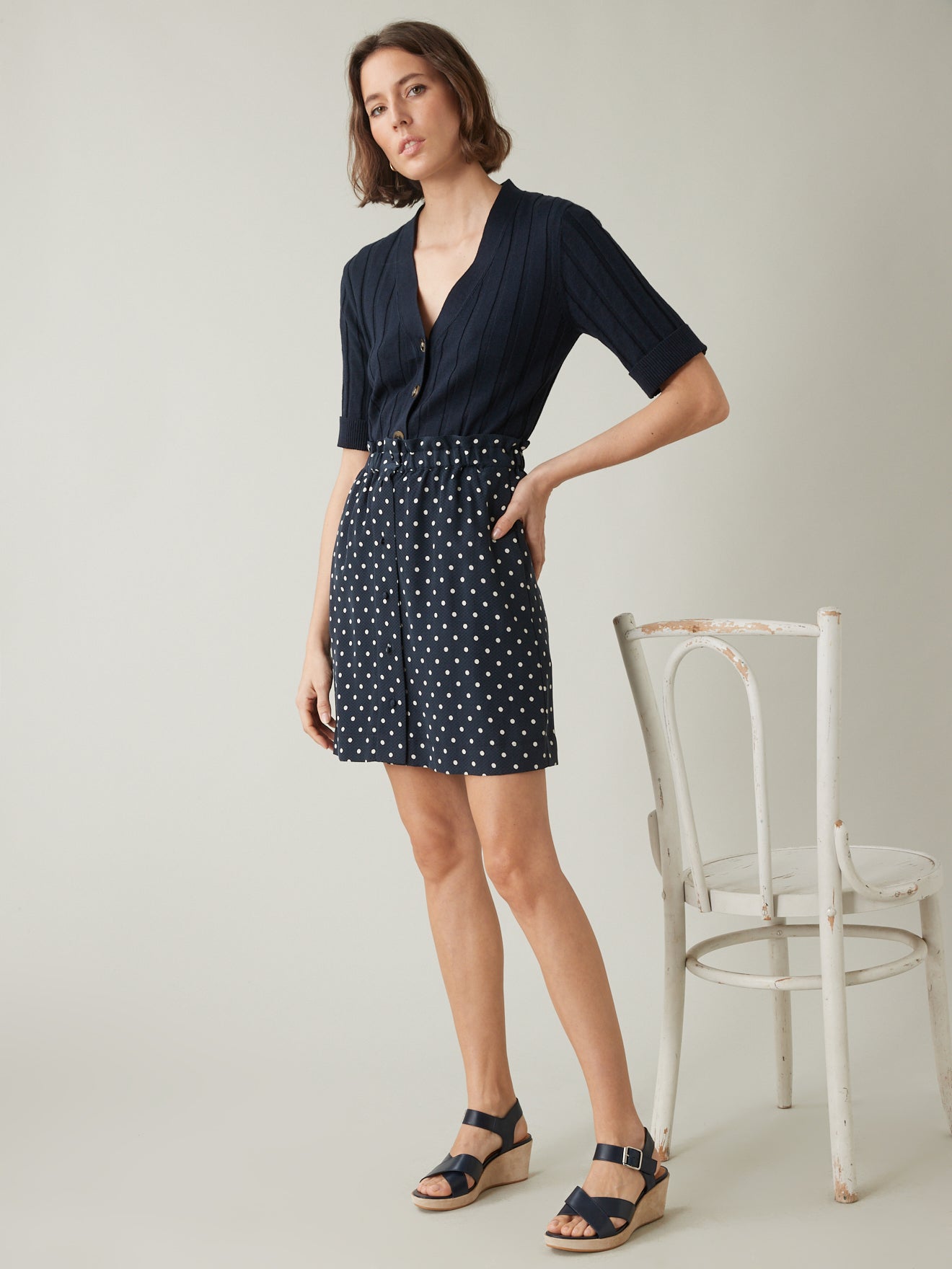 Jupe courte pois sur jacquard femme
