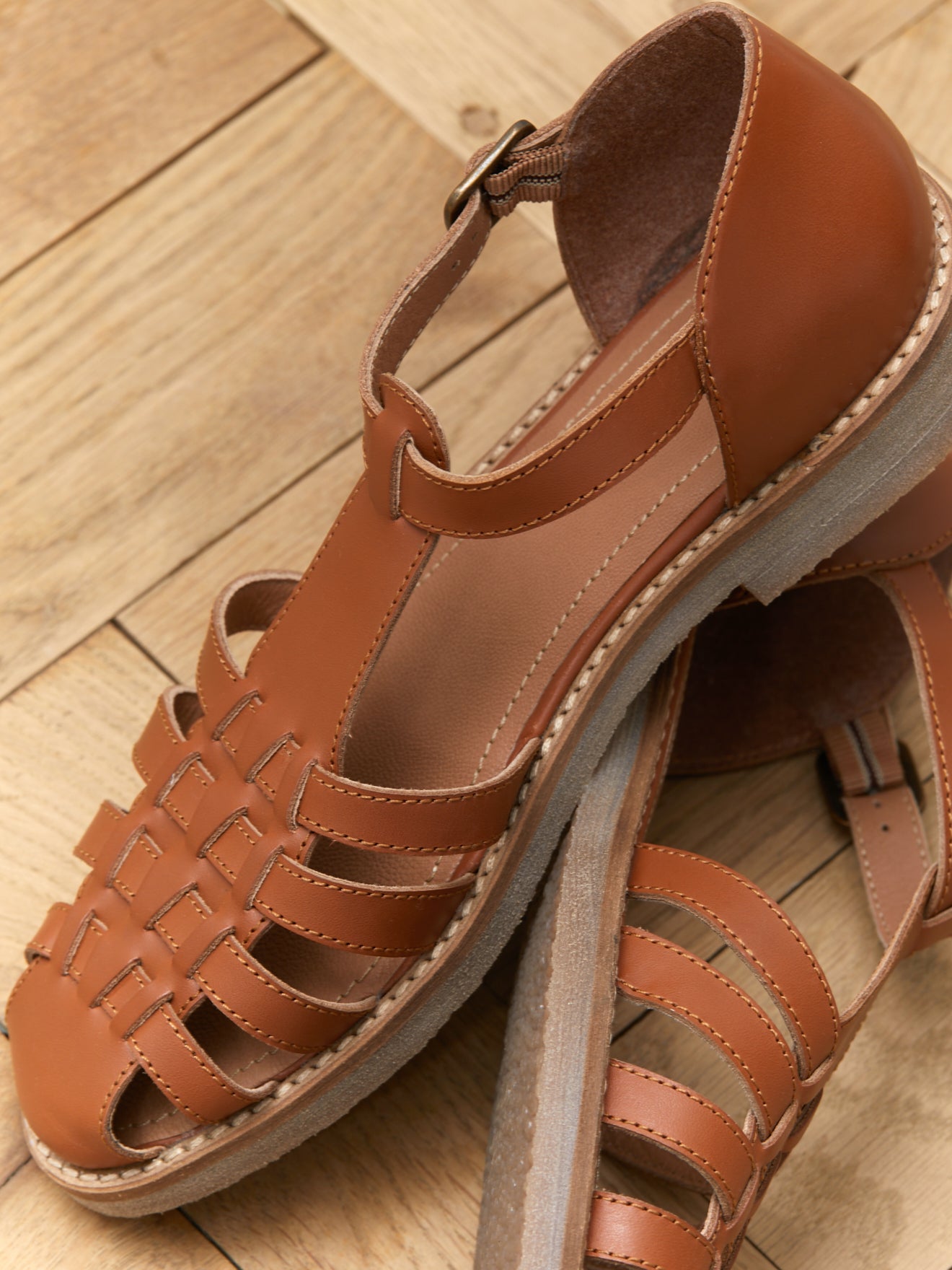 Sandales plates cuir style pêcheur